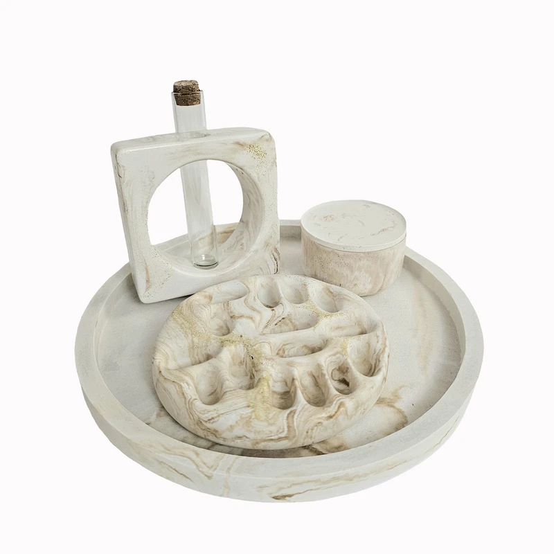 ست 4 تکه  گلدان جا جواهری و جاشمعی بتنی مدل مینیمال