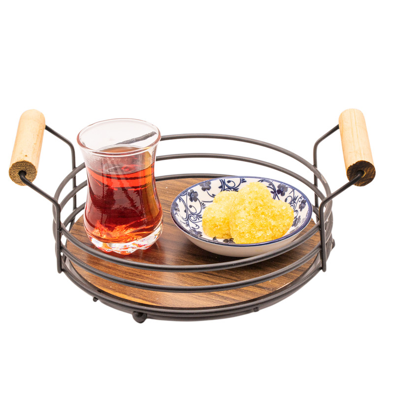 سینی مدل دسته چوبی گرد