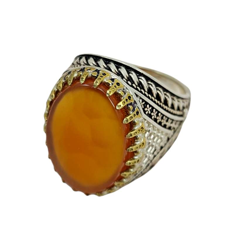 انگشتر نقره مردانه مدل عقیق یمن کله برنجی