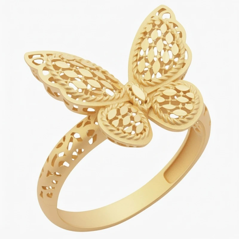 انگشتر طلا 18 عیار زنانه طلای کامک مدل پروانه سایز 54
