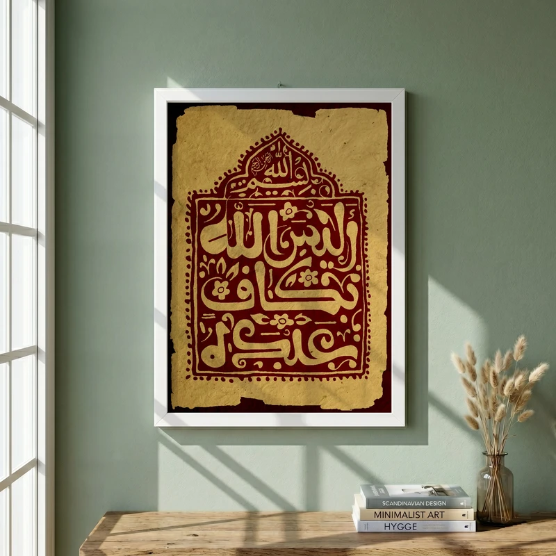 تابلو طرح قرآنی الیس الله بکاف عبده مدل G14637 فریم سفید