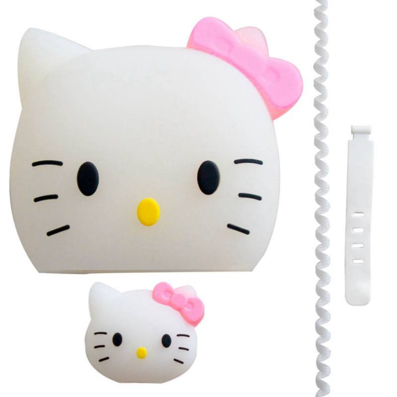 محافظ کابل طرح hello kitty به همراه محافظ شارژر دیواری 20 وات اپل مجموعه 4 عددی