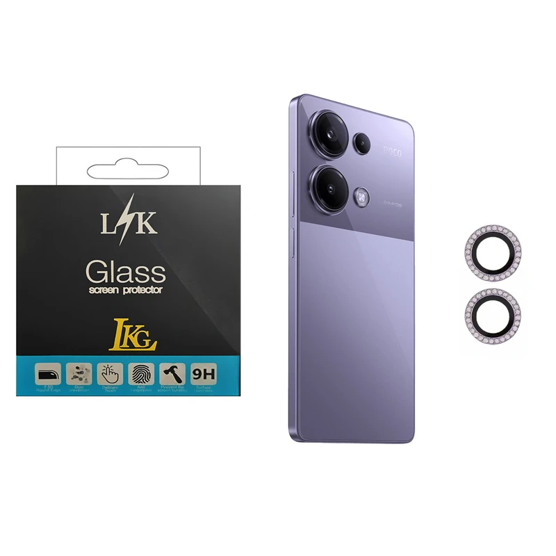 محافظ لنز دوربین ال کا جی مدل نگین دار مناسب برای گوشی موبایل پوکو M6 Pro