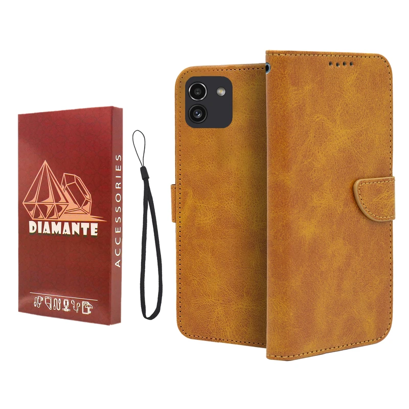 کیف کلاسوری دیامانته مدل Mortand Ros مناسب برای گوشی موبایل سامسونگ Galaxy A03 به همراه بندآویز