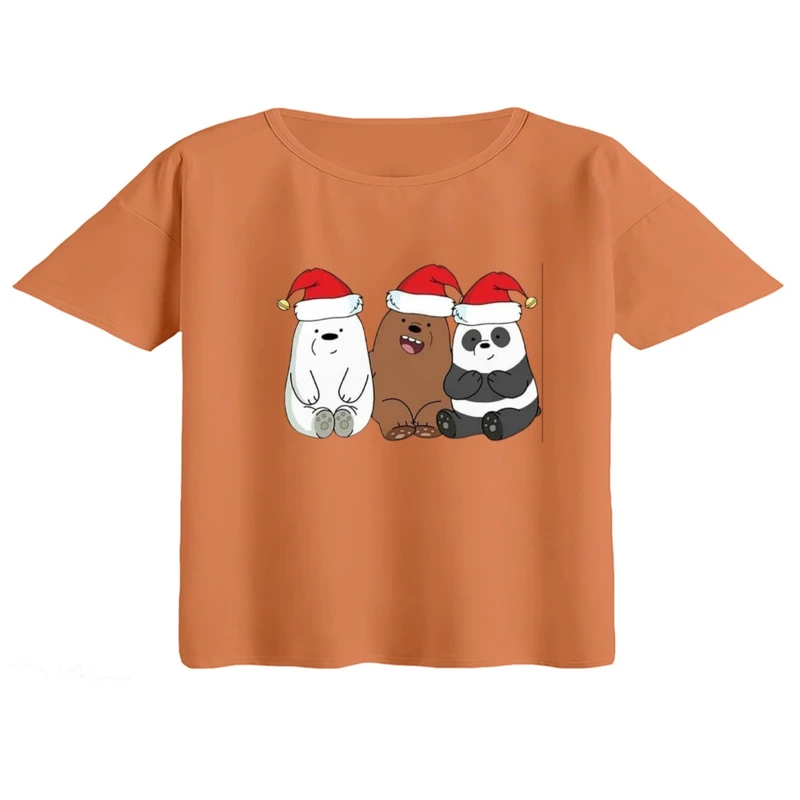 کراپ تی‌شرت آستین کوتاه زنانه مدل خرس کریسمس کد 8