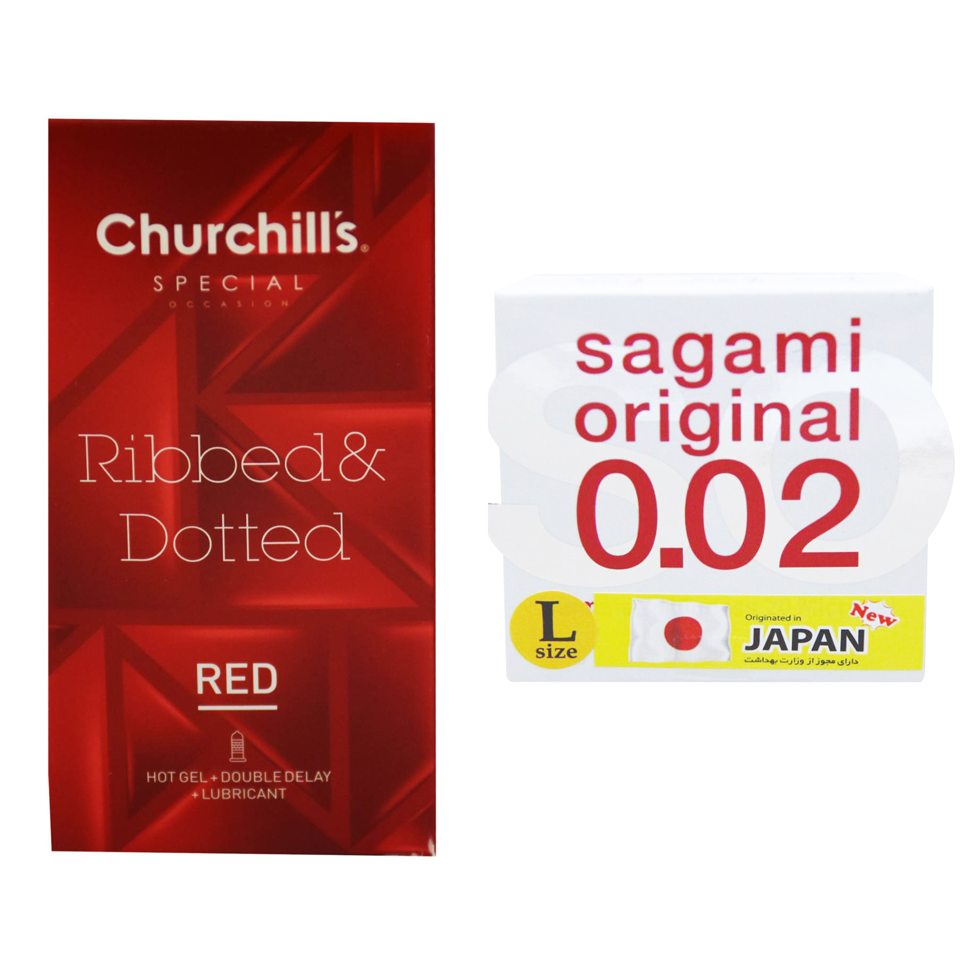 کاندوم چرچیلز مدل Ribbed & Dotted Red بسته 12 عددی به همراه کاندوم ساگامی مدل L