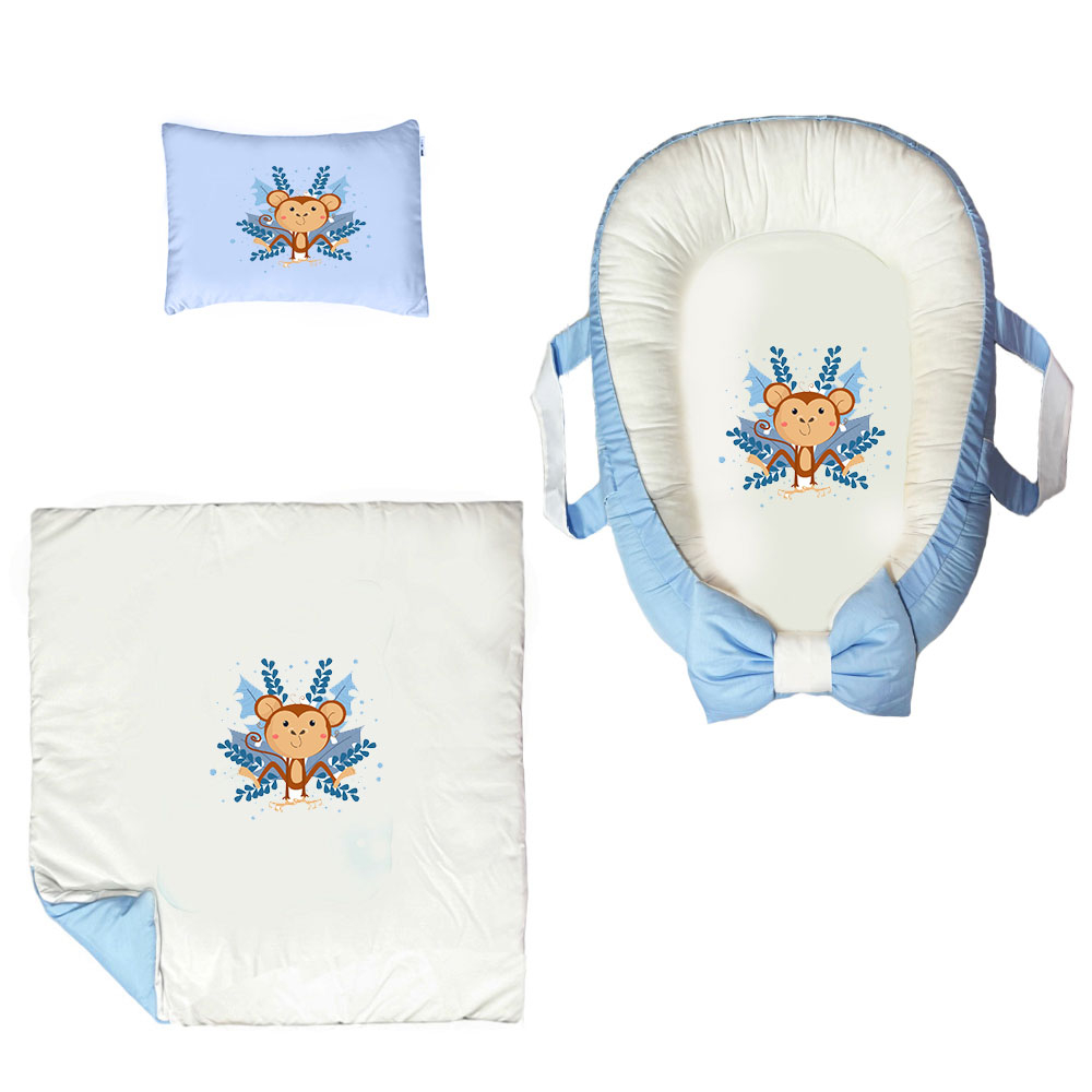 سرویس خواب سه تکه نوزاد ناریکو مدل گارد محافظ دار طرح میمون کد 0561