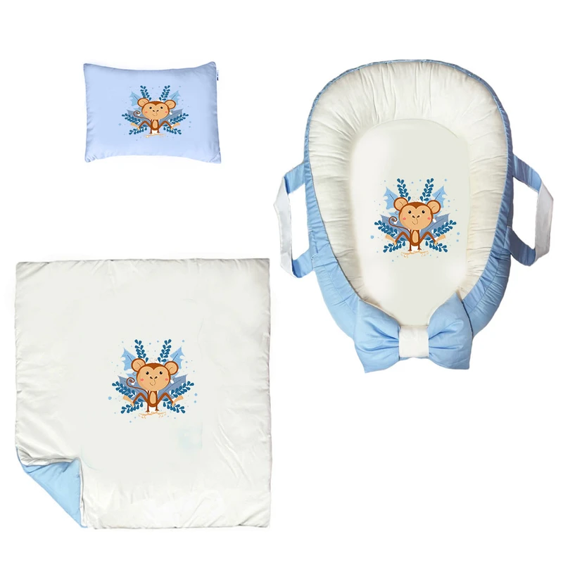 سرویس خواب سه تکه نوزاد ناریکو مدل گارد محافظ دار طرح میمون کد 0561