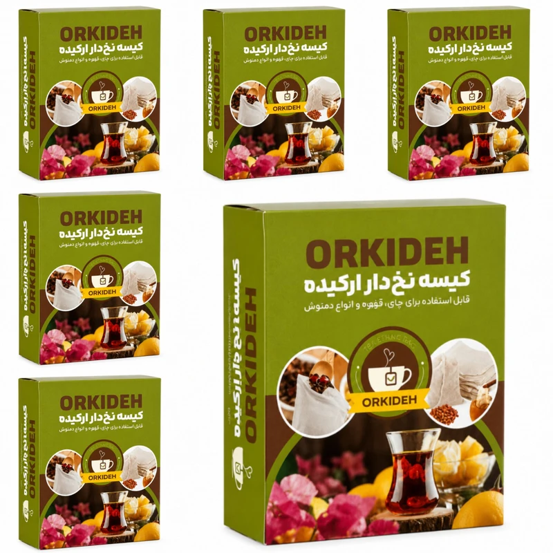 فیلتر چای ارکیده مدل کاغذی نخ‌دار 6 بسته 60 عددی