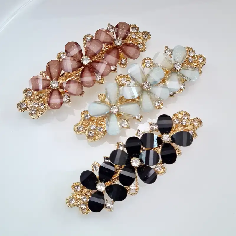 گیره مو زنانه مدل فرانسوی سه گل بابونه کد brg F37