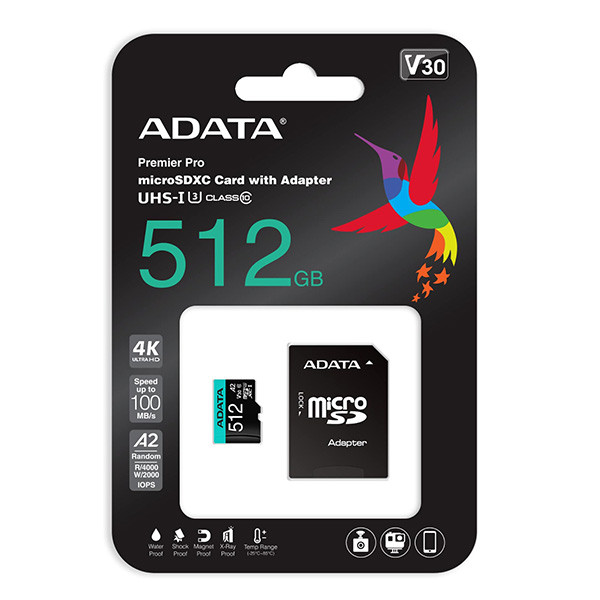 کارت حافظه microSDXC ای دیتا مدل Premier کلاس 10 استاندارد UHS-I U3سرعت 100MBps ظرفیت512 گیگابایت به همراه آداپتور