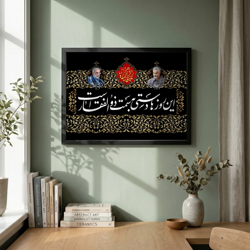 تابلو طرح این روزها دستی به سمت ذوالفقار است مدل G14109 فریم مشکی
