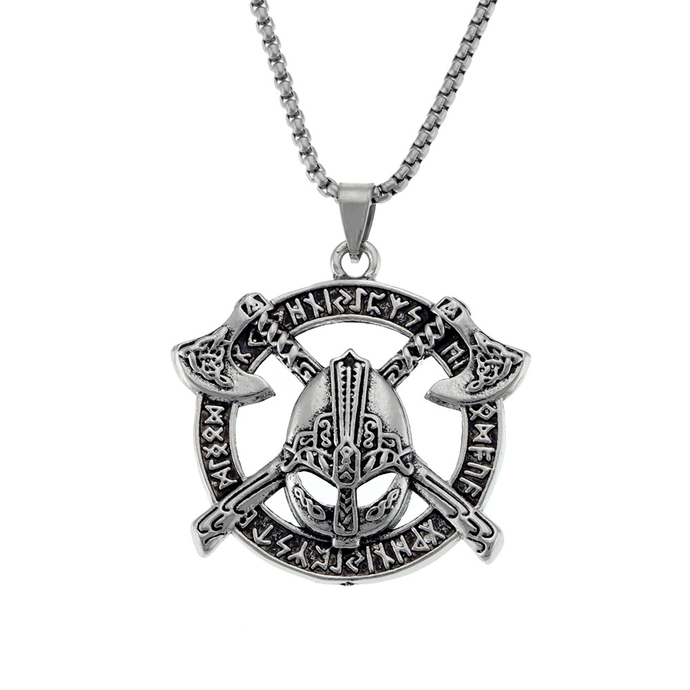 گردنبند مردانه برانت مدل  وایکینگ تبر و کلاه خود