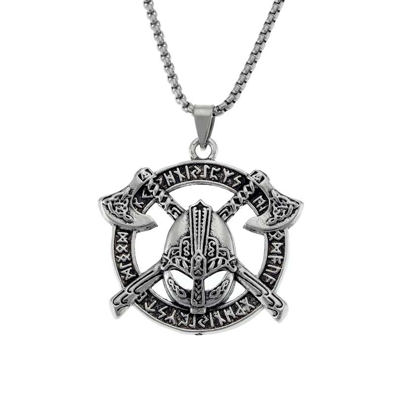 گردنبند مردانه برانت مدل  وایکینگ تبر و کلاه خود