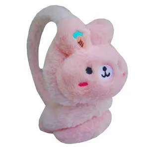 گوش گیر زمستانی بچگانه مدل هدفونی پشمی طرح خرگوش رنگ صورتی