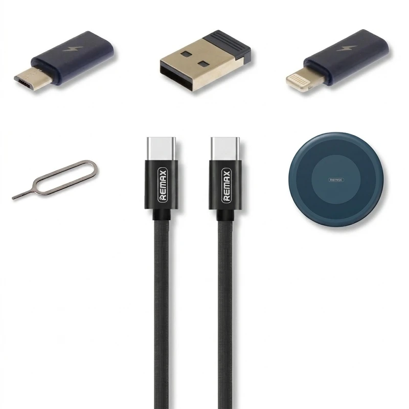 کابل تبدیل USB/USB-C به microUSB / لایتنینگ / USB-C ریمکس مدل RC_190 طول 0.29 متر به همراه سوزن سیم کارت
