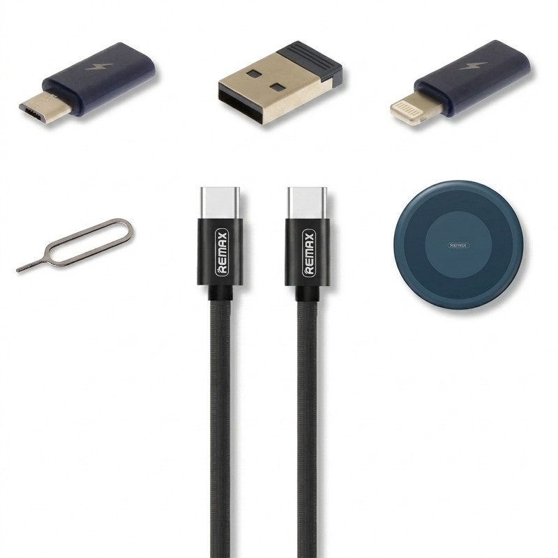 کابل تبدیل USB/USB-C به microUSB / لایتنینگ / USB-C ریمکس مدل RC_190 طول 0.29 متر به همراه سوزن سیم کارت