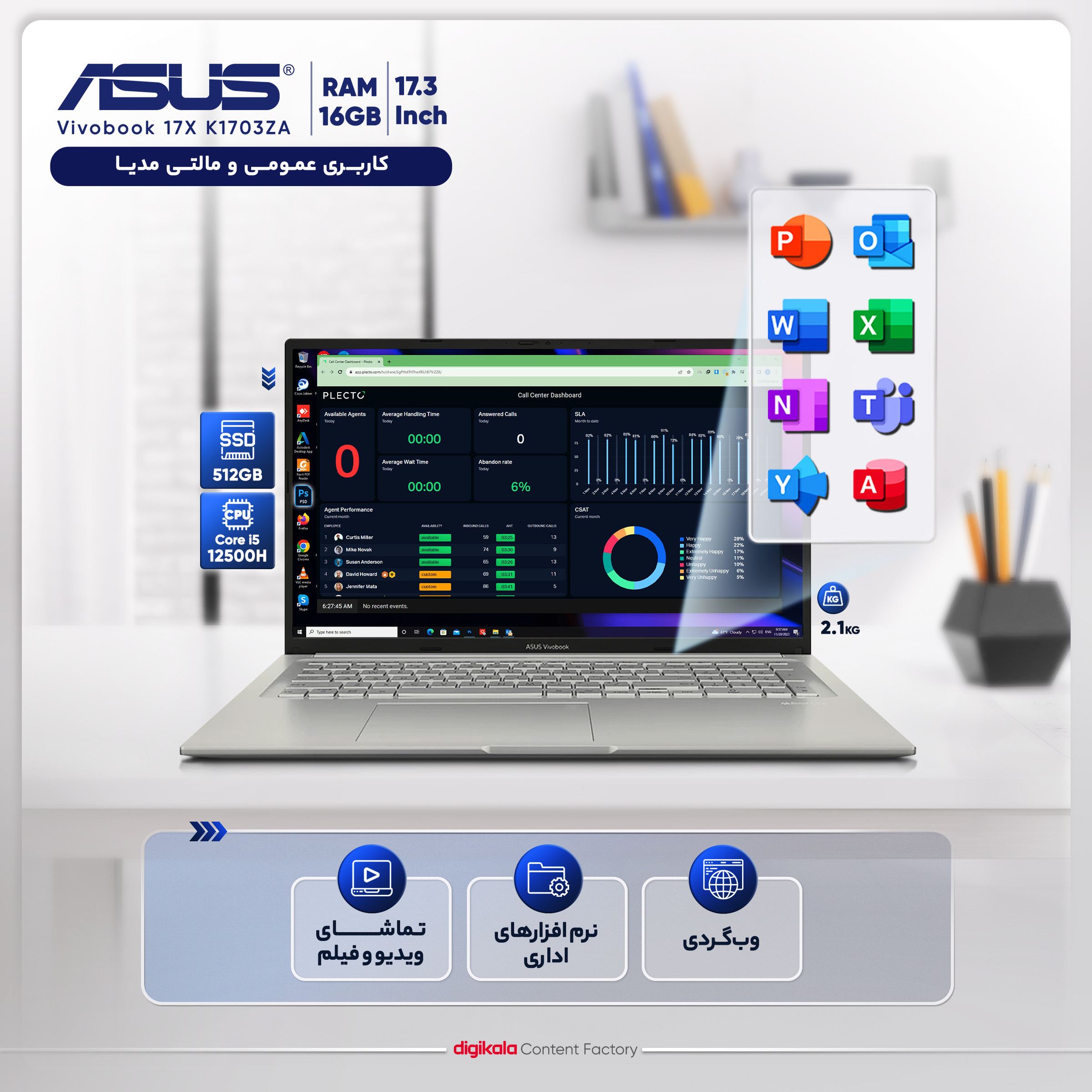 لپ تاپ 17.3 اینچی ایسوس مدل Vivobook 17X K1703ZA-AU062-i5 12500H 16GB 512SSD