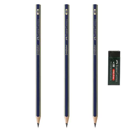 مداد طراحی فابر کاستل مدل Gold 2B-6B-8B مجموعه 3 عددی به همراه پاک کن 