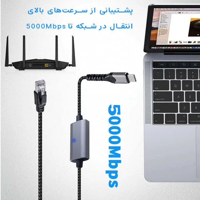 کابل تبدیل RJ45 به USB-C دونجی مدل RJ-5000 طول 1.2 متر