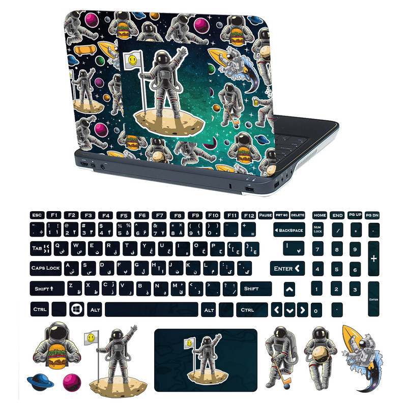 استیکر لپ تاپ تُکتم مدل Galaxi کد 3042 مناسب برای لپ تاپ 15.6 اینچ به همراه برچسب حروف فارسی