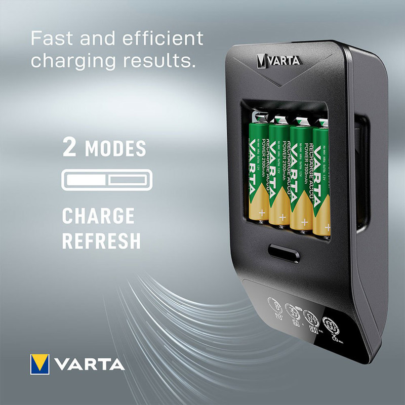 شارژر باتری وارتا مدل LCD SMART CHARGER به همراه دو عدد باتری نیم قلمی