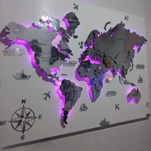  تابلو نوری طرح نقشه جهان استیل نقره ای مدل بلوتوثی