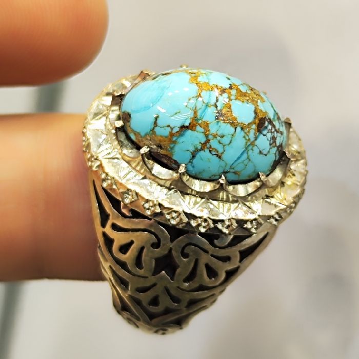 انگشتر نقره مردانه مدل سنگ فیروزه نیشابور رکاب دست ساز کد 5000 -  - 5