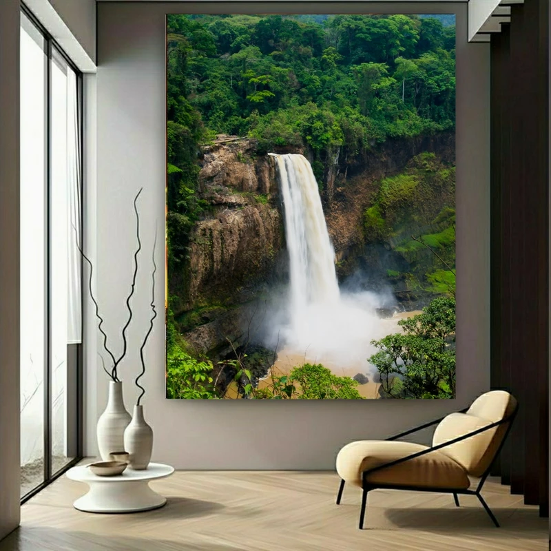  تابلو بوم طرح مخمل آبشار مدل جنگلی کد GR1730