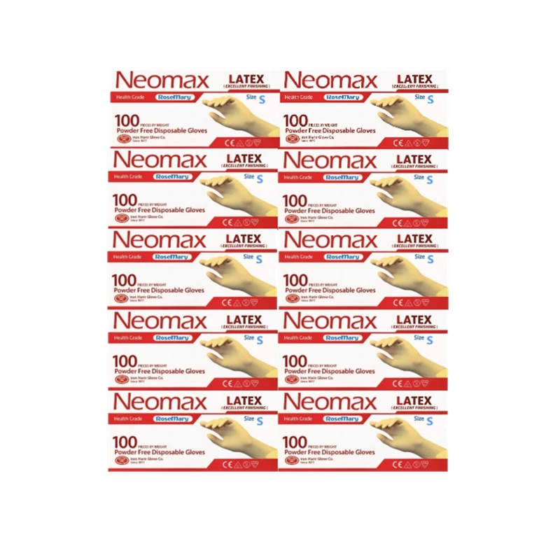 دستکش لاتکس غیر پودری حریر مدل نئومکس سایز کوچک (S) ده سته 100 عددی
