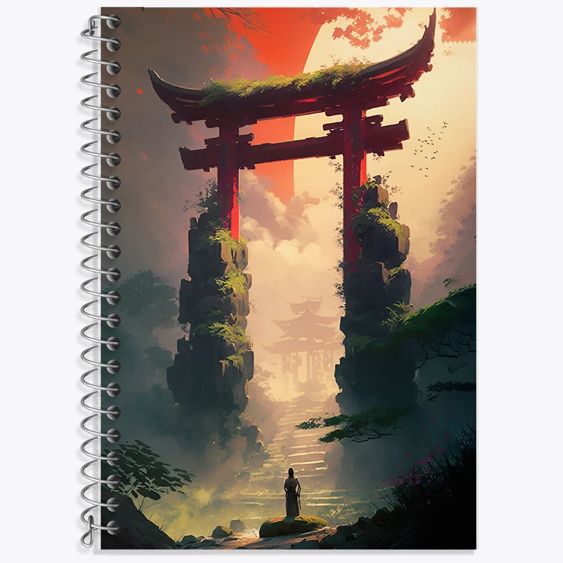 دفتر زبان 50 برگ خندالو مدل دو خط طرح دروازه ی ژاپنی کد F7342