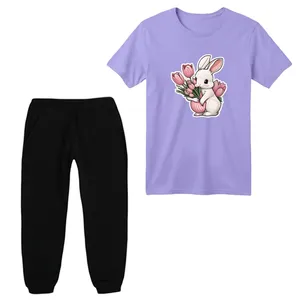 ست تی شرت آستین کوتاه و شلوار راحتی بچگانه مدل خرگوش کد 02
