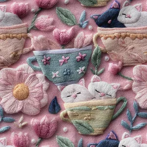 پارچه ملحفه عرض 1.5 متر پارچه باما طرح پنج بعدی گربه یار کد 5014229 رنگ صورتی