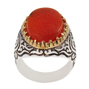 انگشتر نقره مردانه بازرگانی میلادی مدل سنگ عقیق یمنی کهنه سیاه قلم کد AM_1882