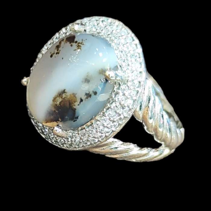 انگشتر نقره زنانه نقره جات بافندگان مدل عقیق شجر کد 100