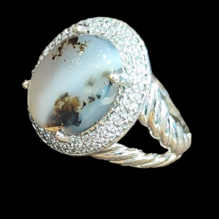 انگشتر نقره زنانه نقره جات بافندگان مدل عقیق شجر کد 100