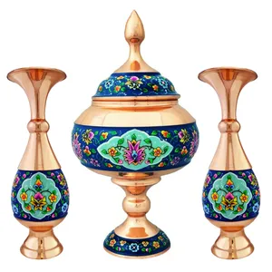 ست 3 تکه گلدان و شکلات خوری میناکاری مسی مدل پرداز کد st25