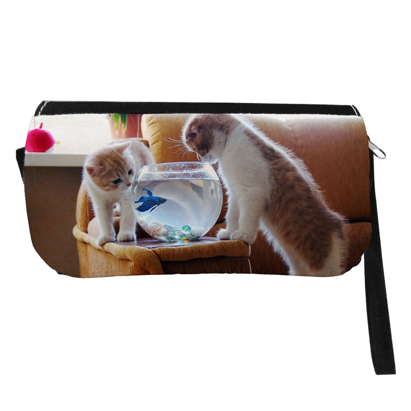 جامدادی مدل دوزیپ طرح گربه ها و تنگ ماهی کد NI879