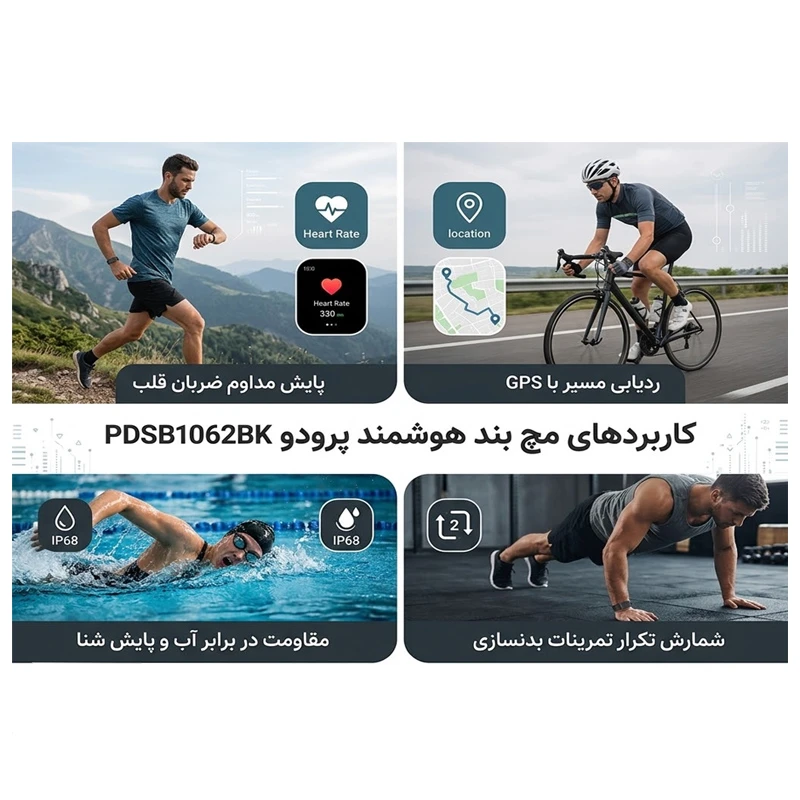 عکس شماره 4 : مچ بند هوشمند پرودو مدل pdsb1062bk با بند سیلیکونی