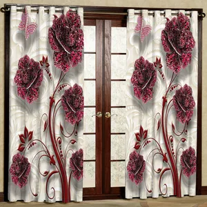 پرده مدل گل سرخ نگین دار هازان پانچی کد 2541 سایز 140x200 سانتی متر