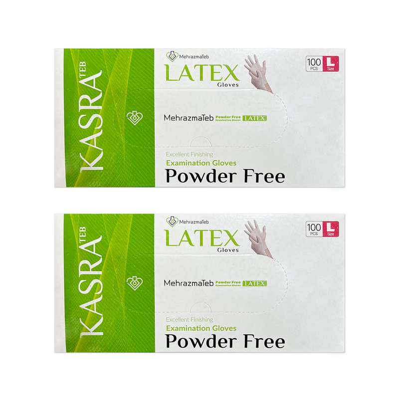 دستکش لاتکس غیر پودری کسری طب مدل Excellent Finishing سایز بزرگ بسته 2 عددی
