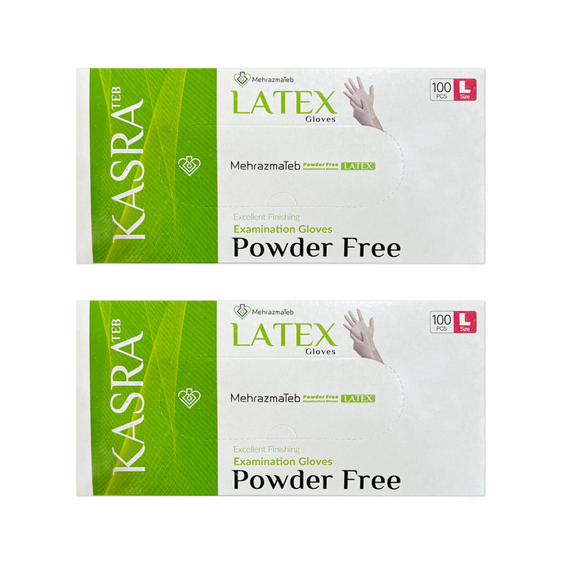 دستکش لاتکس غیر پودری کسری طب مدل Excellent Finishing سایز بزرگ بسته 2 عددی