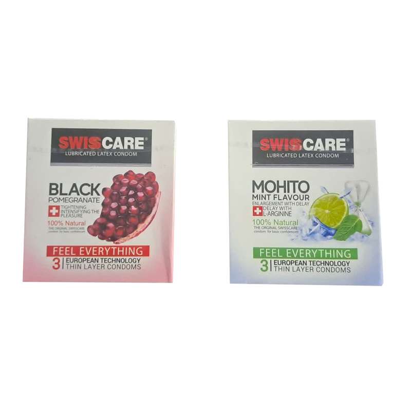 کاندوم سوئیس کر کد BLACK POMEGRANATE بسته 3 عددی به همراه کاندوم سوئیس کر کد Mohito بسته 3 عددی کاندوم سوئیس کر کد BLACK POMEGRANATE بسته 3 عددی به همراه کاندوم سوئیس کر کد Mohito بسته 3 عددی