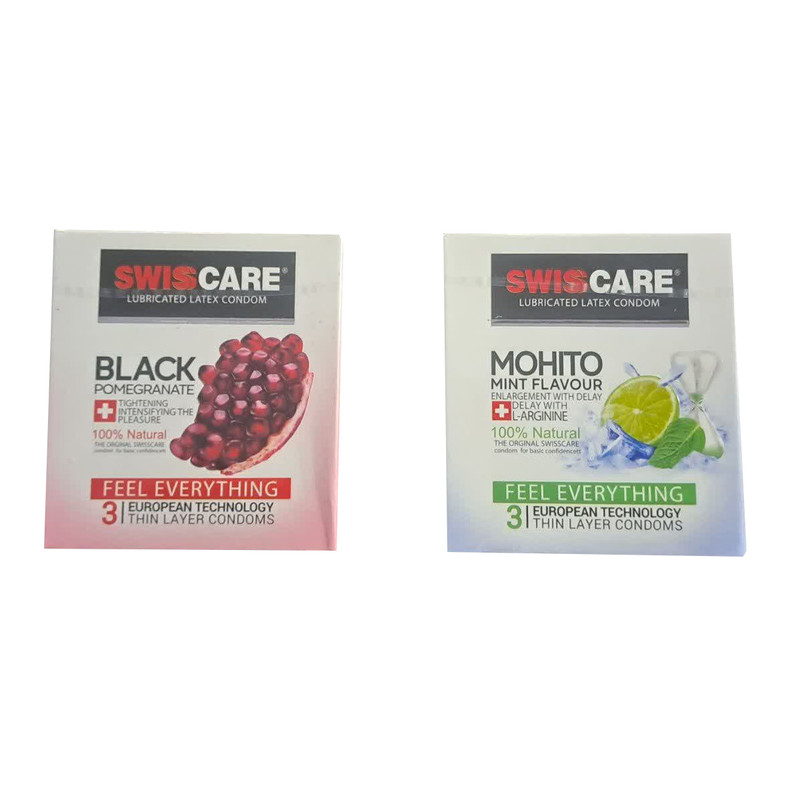 کاندوم سوئیس کر کد BLACK POMEGRANATE بسته 3 عددی به همراه کاندوم سوئیس کر کد Mohito بسته 3 عددی کاندوم سوئیس کر کد BLACK POMEGRANATE بسته 3 عددی به همراه کاندوم سوئیس کر کد Mohito بسته 3 عددی