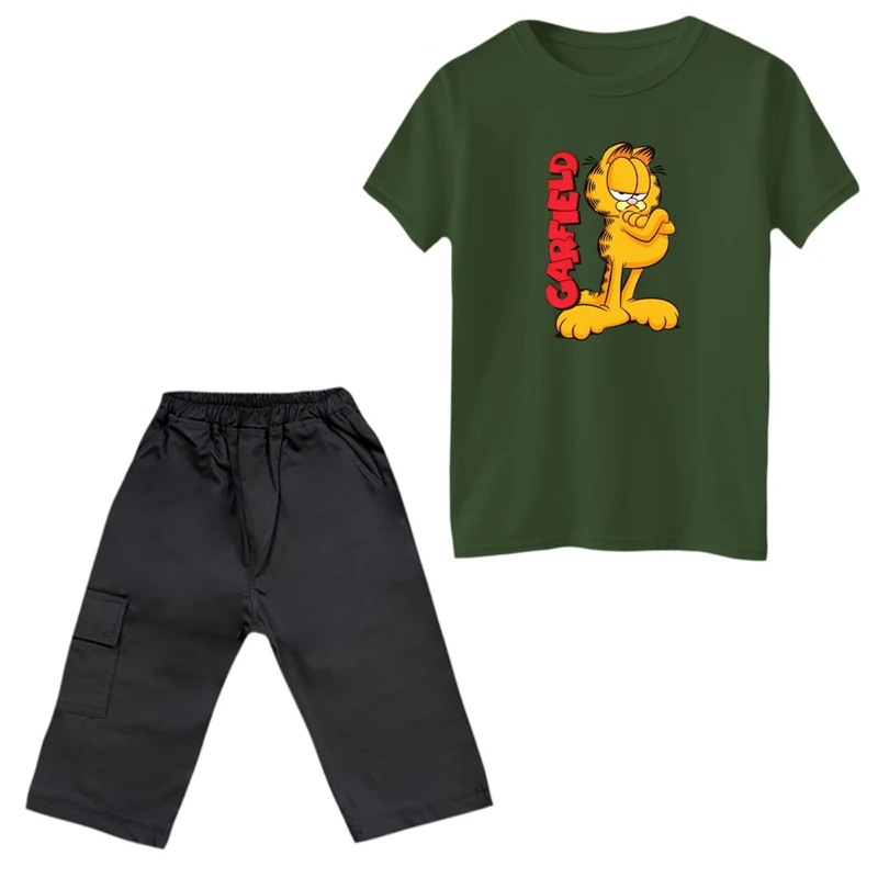 ست تی‌شرت و شلوارک پسرانه مدل گارفیلد کد 4 رنگ یشمی