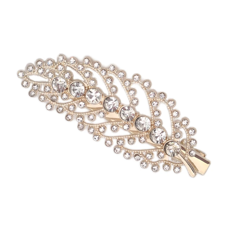 گیره مو دخترانه مدل انبری برگ نگین دار کد bh67