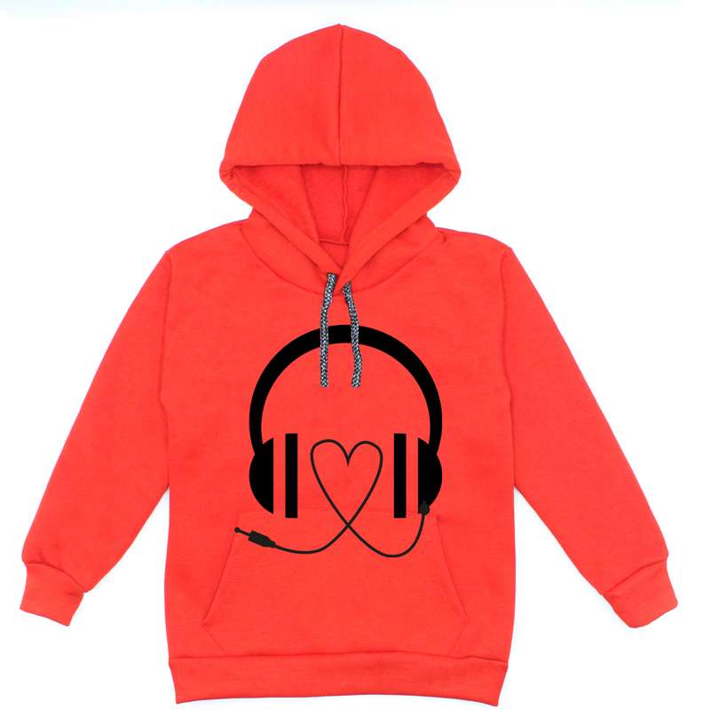 هودی دخترانه مدل هدفون A69 رنگ قرمز