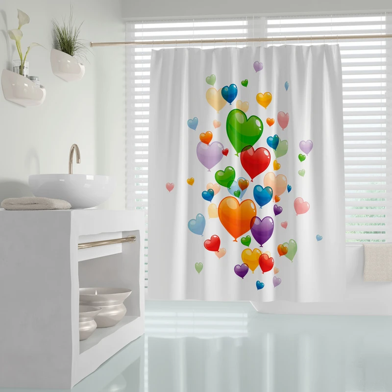 پرده حمام دلفین مدل Heart Balloons سایز 180x200 سانتی متر