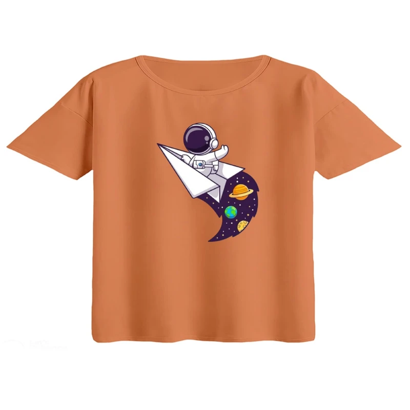 کراپ تی‌شرت آستین کوتاه زنانه مدل فضانورد کد ۱۱