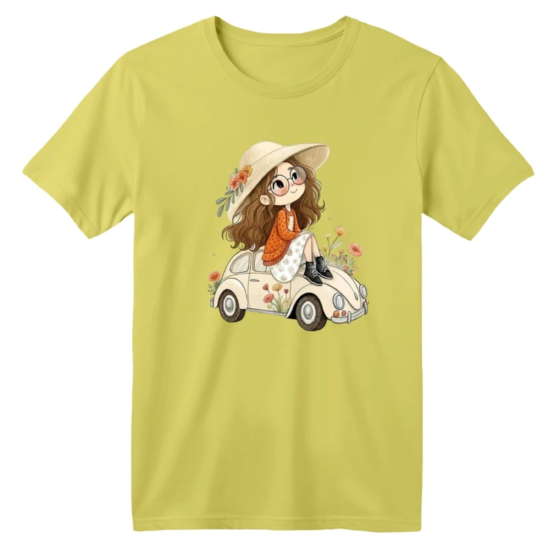 تی شرت آستین کوتاه بچگانه مدل دخترک و ماشین